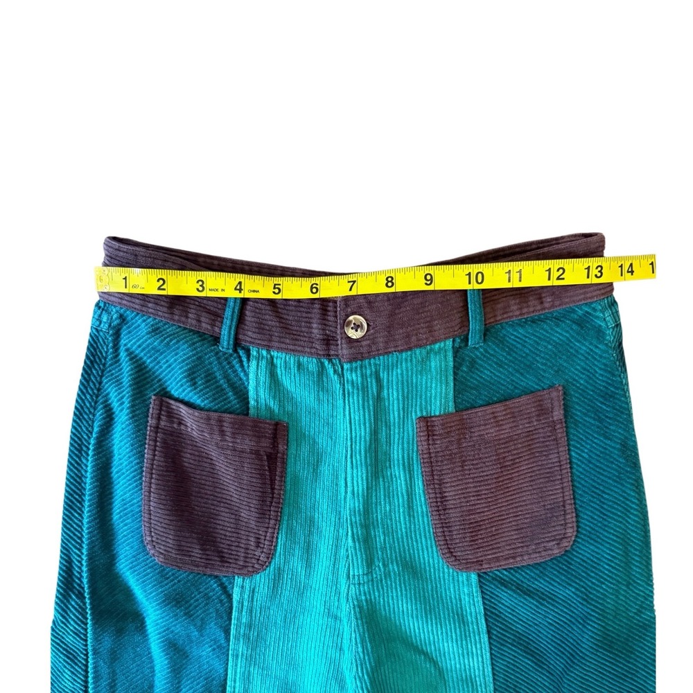 Sveti Stefan Green Colorblock Corduroy Wide Leg High Rise Trousers Size US 4 - Picture 7 of 10